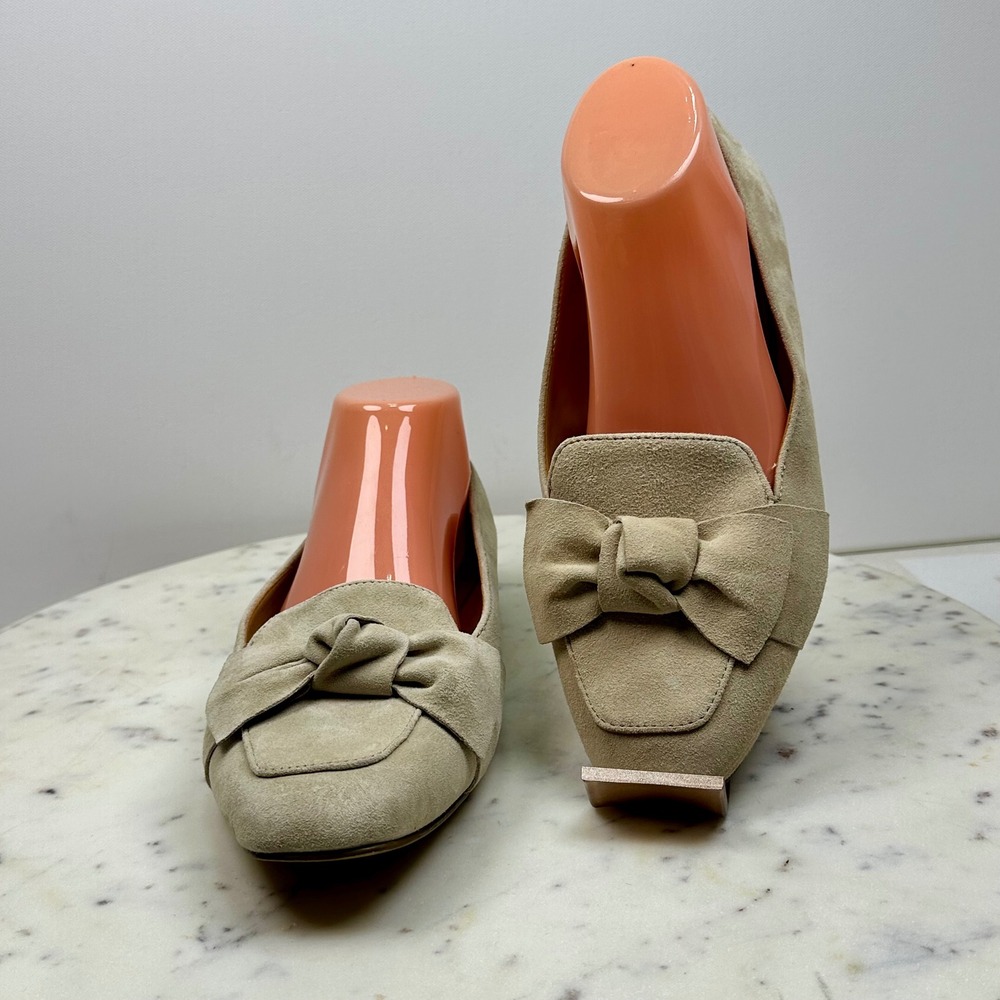Talbots Womens Tan Suede Knotted Bow Square Toe Loafers Flats 8W